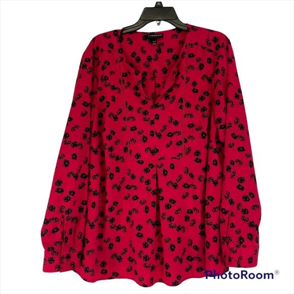 Lane Bryant red with black floral detail long sleeve blouse size 18/20